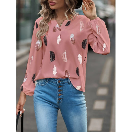 Blouse en mousseline à motif de plumes