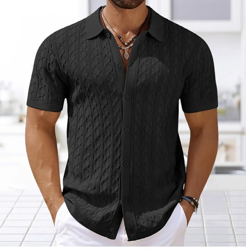 Retro Jacquard strikket polo for menn