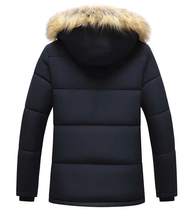 Manteau à col de fourrure doublé de polaire pour hommes