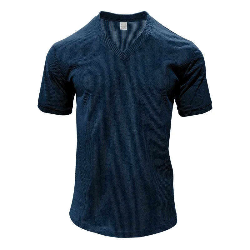 T-shirt à col en V en velours côtelé pour homme
