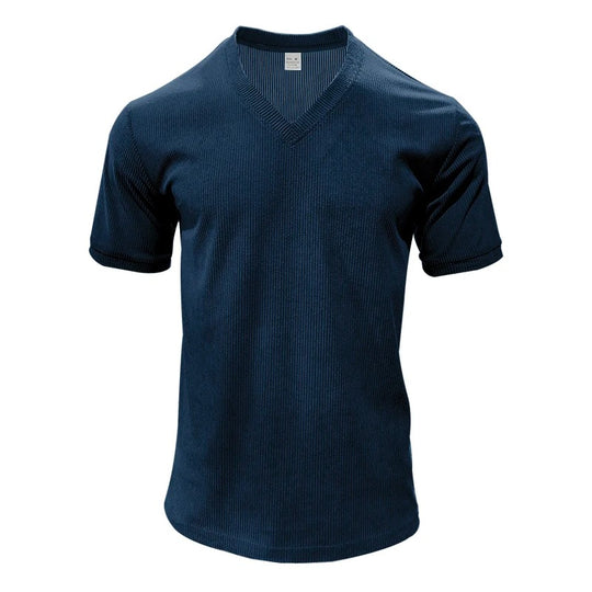 T-shirt à col en V en velours côtelé pour homme