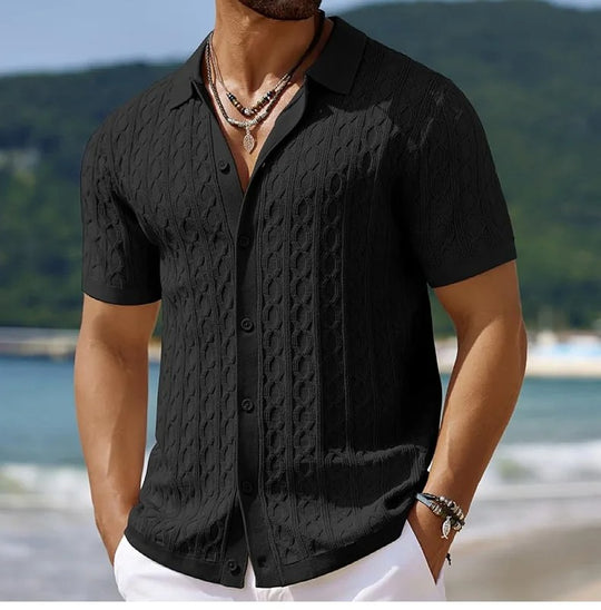 Retro Jacquard strikket polo for menn
