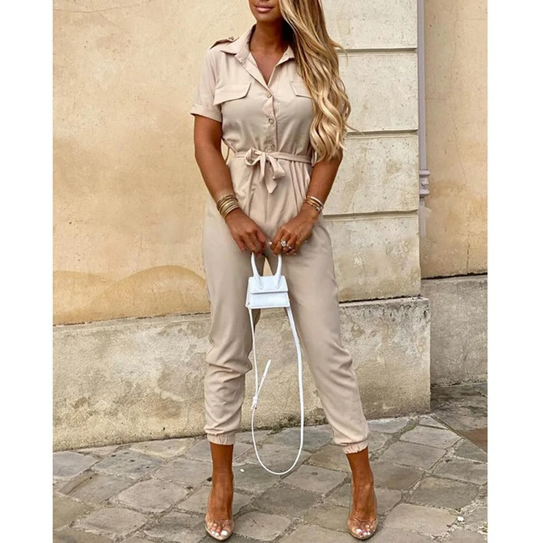 Combinaison à ceinture monochrome pour femmes