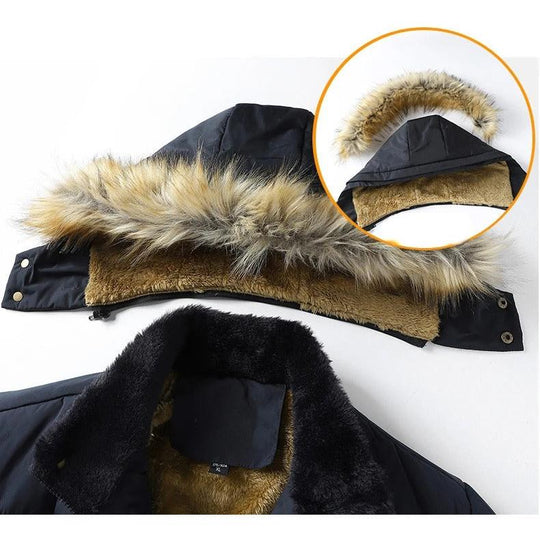 Veste chaude à capuche et col en fourrure pour hommes