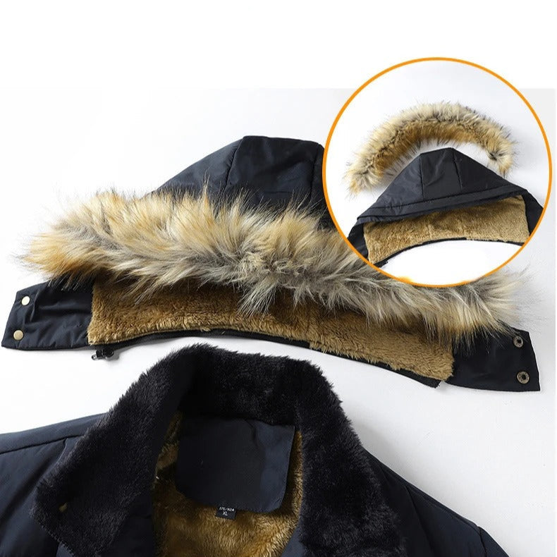 Manteau à col de fourrure doublé de polaire pour hommes