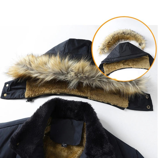 Manteau à col de fourrure doublé de polaire pour hommes