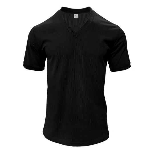 T-shirt à col en V en velours côtelé pour homme