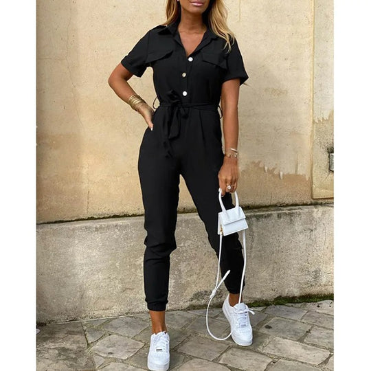 Combinaison à ceinture monochrome pour femmes