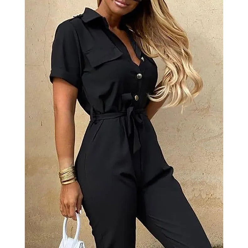 Combinaison à ceinture monochrome pour femmes