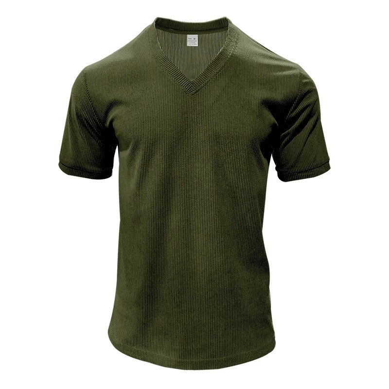 T-shirt à col en V en velours côtelé pour homme