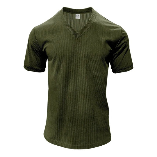 T-shirt à col en V en velours côtelé pour homme