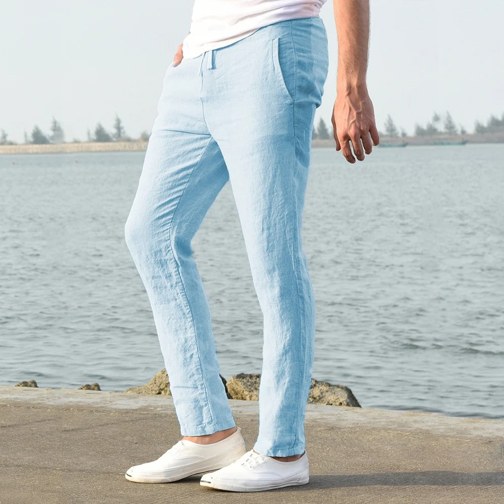Pantalon décontracté en coton et lin pour homme