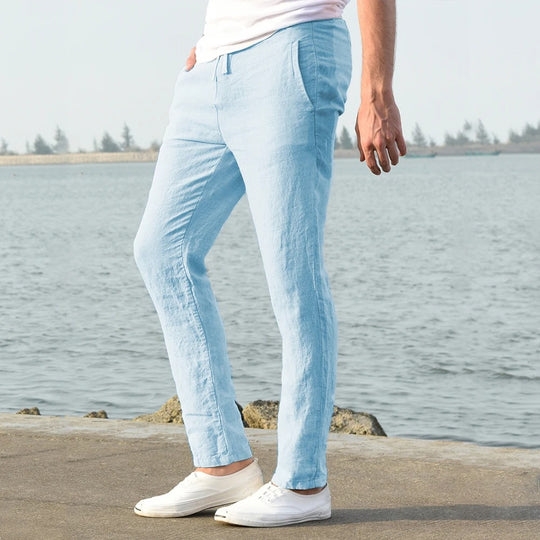 Pantalon décontracté en coton et lin pour homme