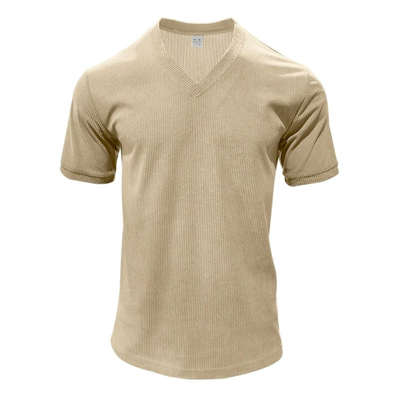 T-shirt à col en V en velours côtelé pour homme