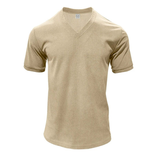 T-shirt à col en V en velours côtelé pour homme