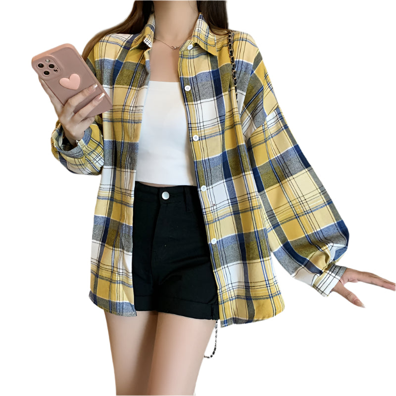 Chemise surdimensionnée à carreaux pour femmes