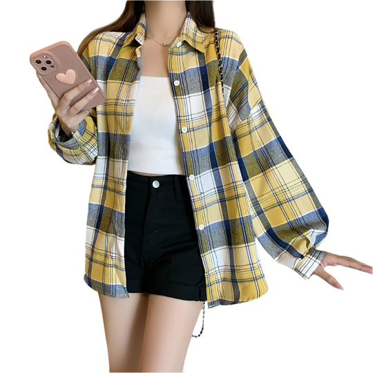 Chemise surdimensionnée à carreaux pour femmes