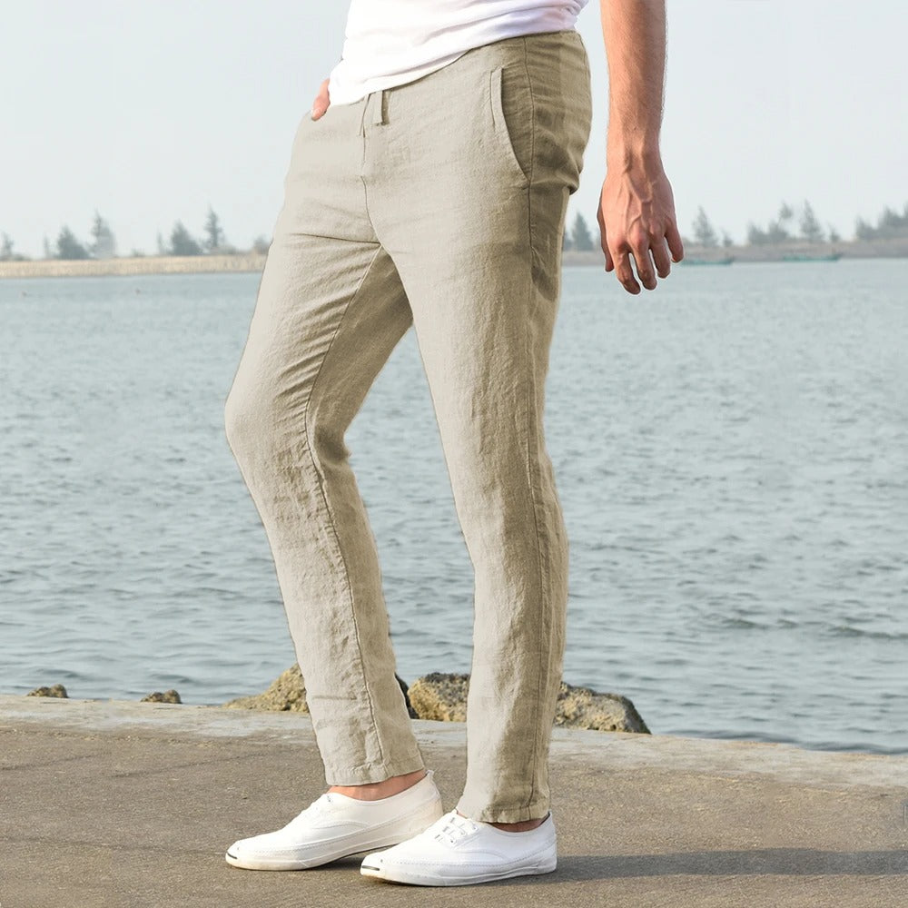 Pantalon décontracté en coton et lin pour homme