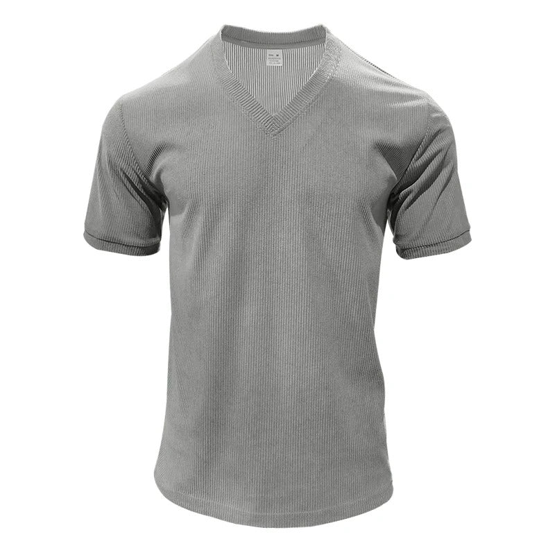 T-shirt à col en V en velours côtelé pour homme
