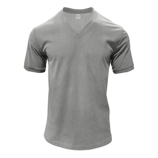 T-shirt à col en V en velours côtelé pour homme