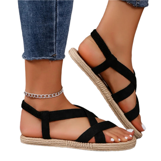 Sandales plates confortables de couleur unie pour femmes