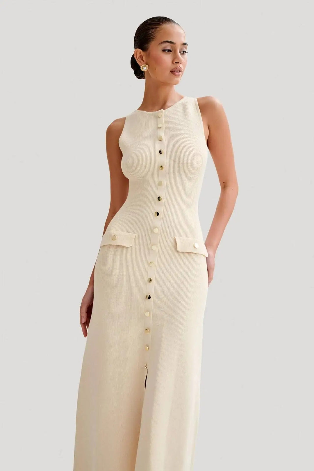Robe moulante boutonnée en tricot pour femme