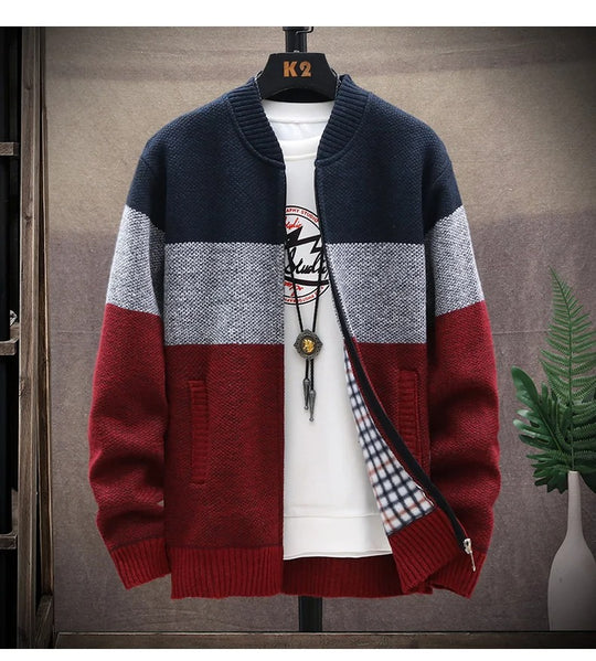 Cardigan en polaire à rayures contrastées pour hommes