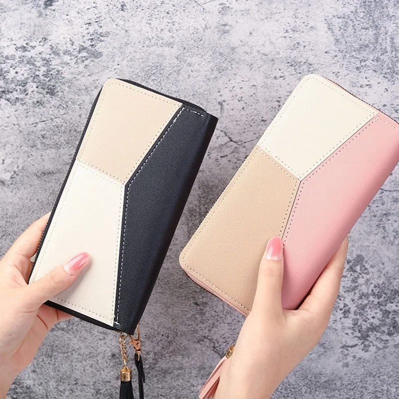 Portefeuille long pour femme en cuir PU