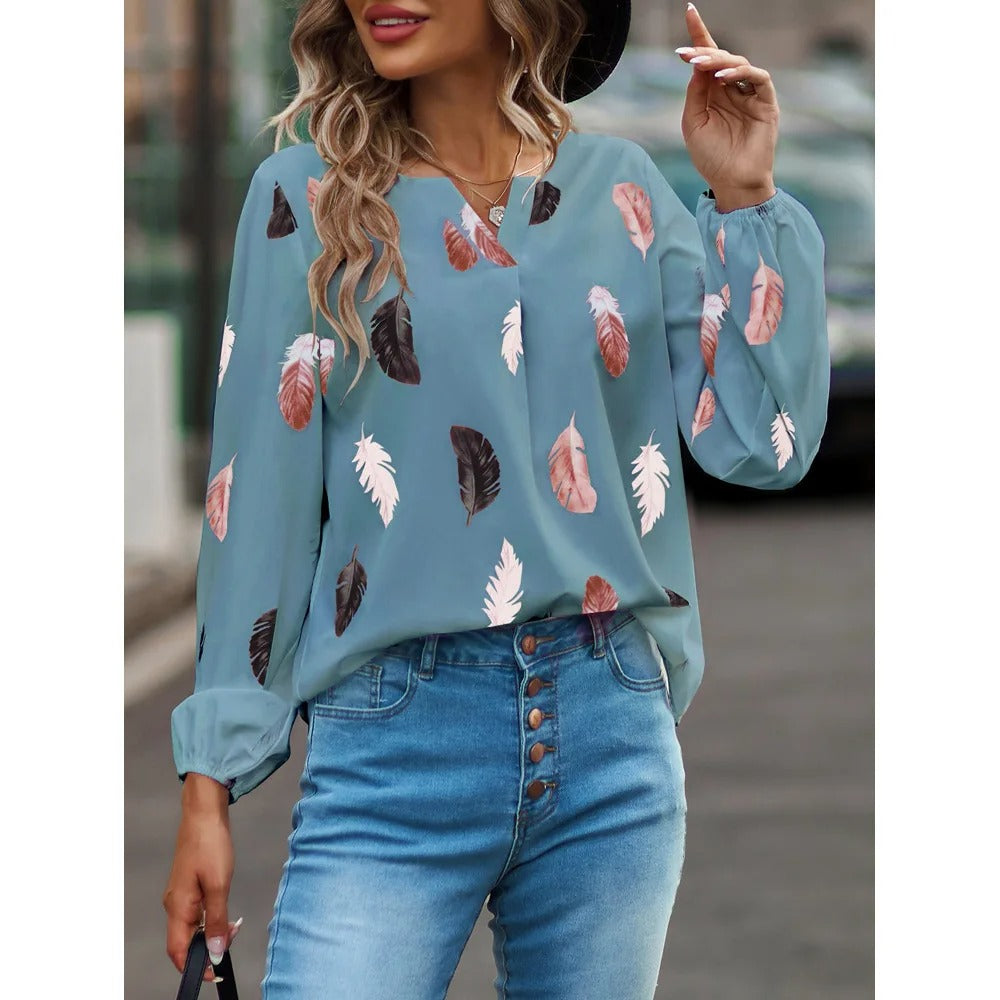 Blouse en mousseline à motif de plumes