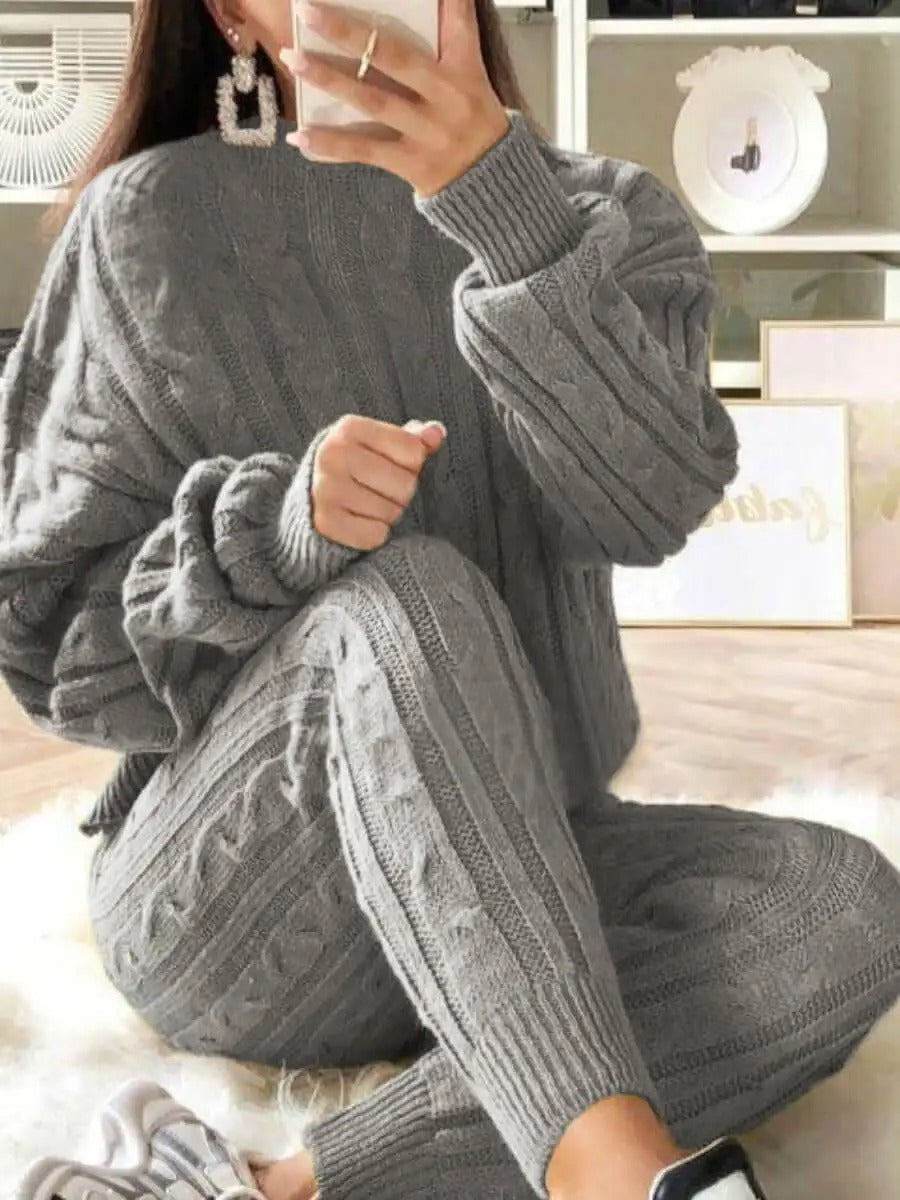 Ensemble pantalon en tricot à épaules tombantes Plus Size