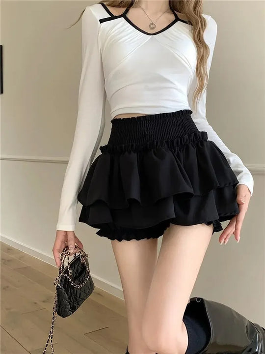 Jupe Lolita taille haute à volants pour femme