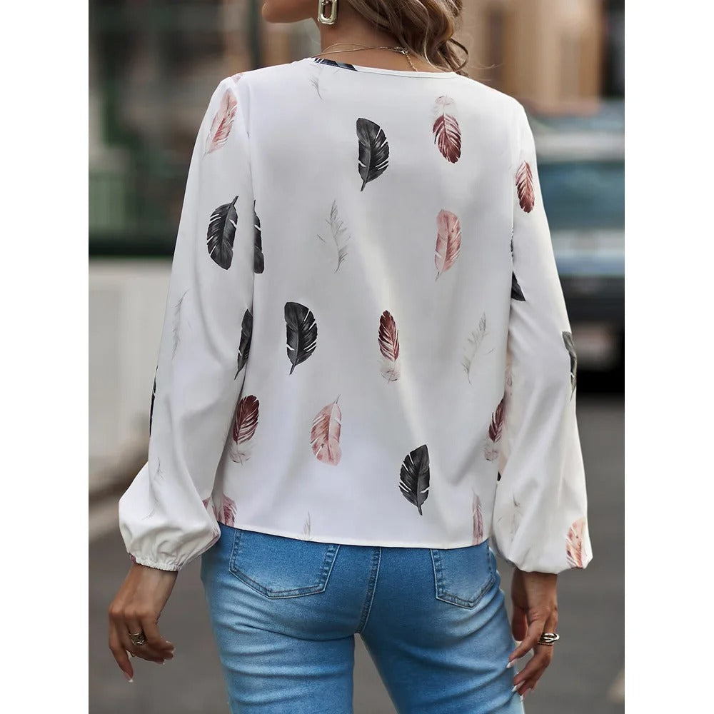 Blouse en mousseline à motif de plumes