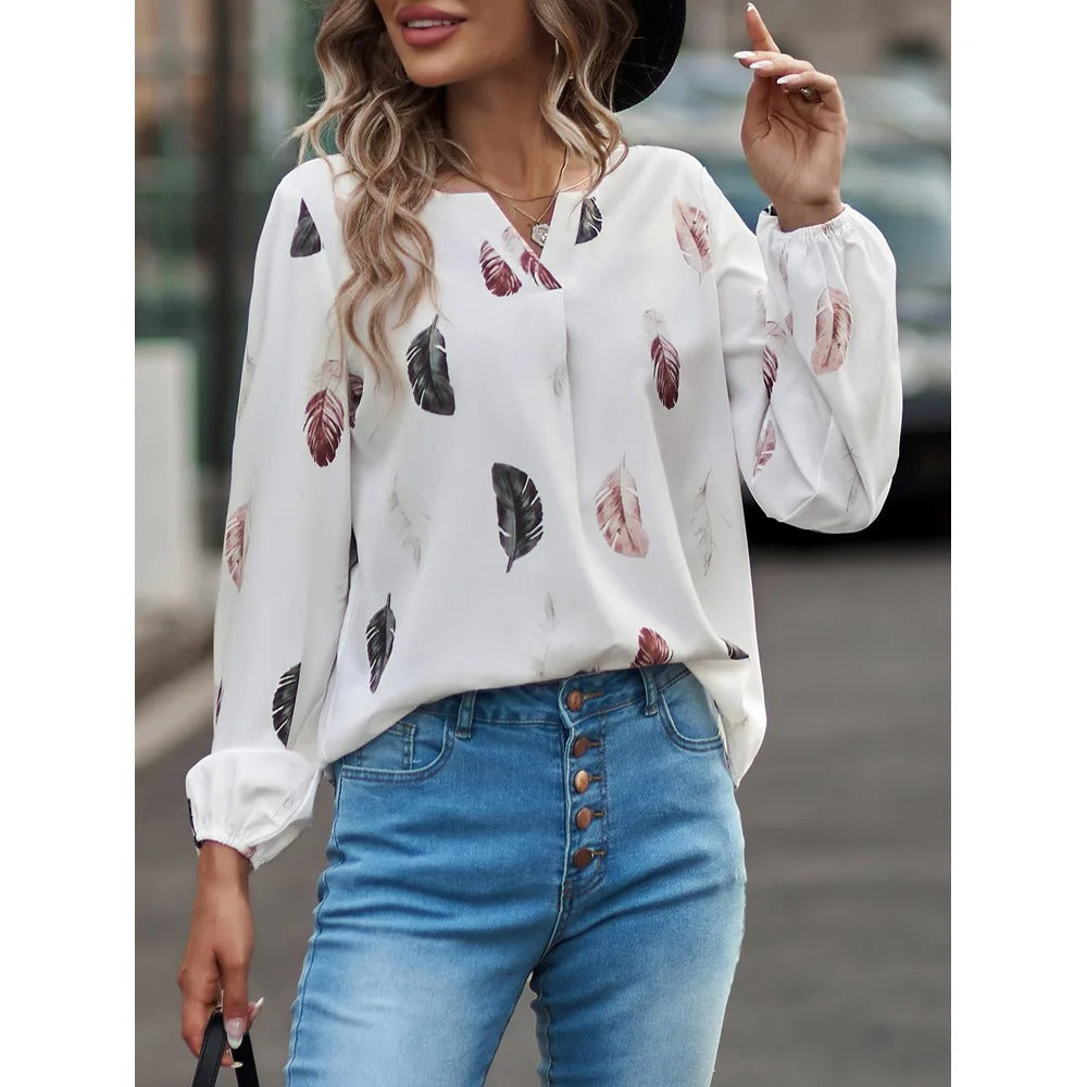 Blouse en mousseline à motif de plumes