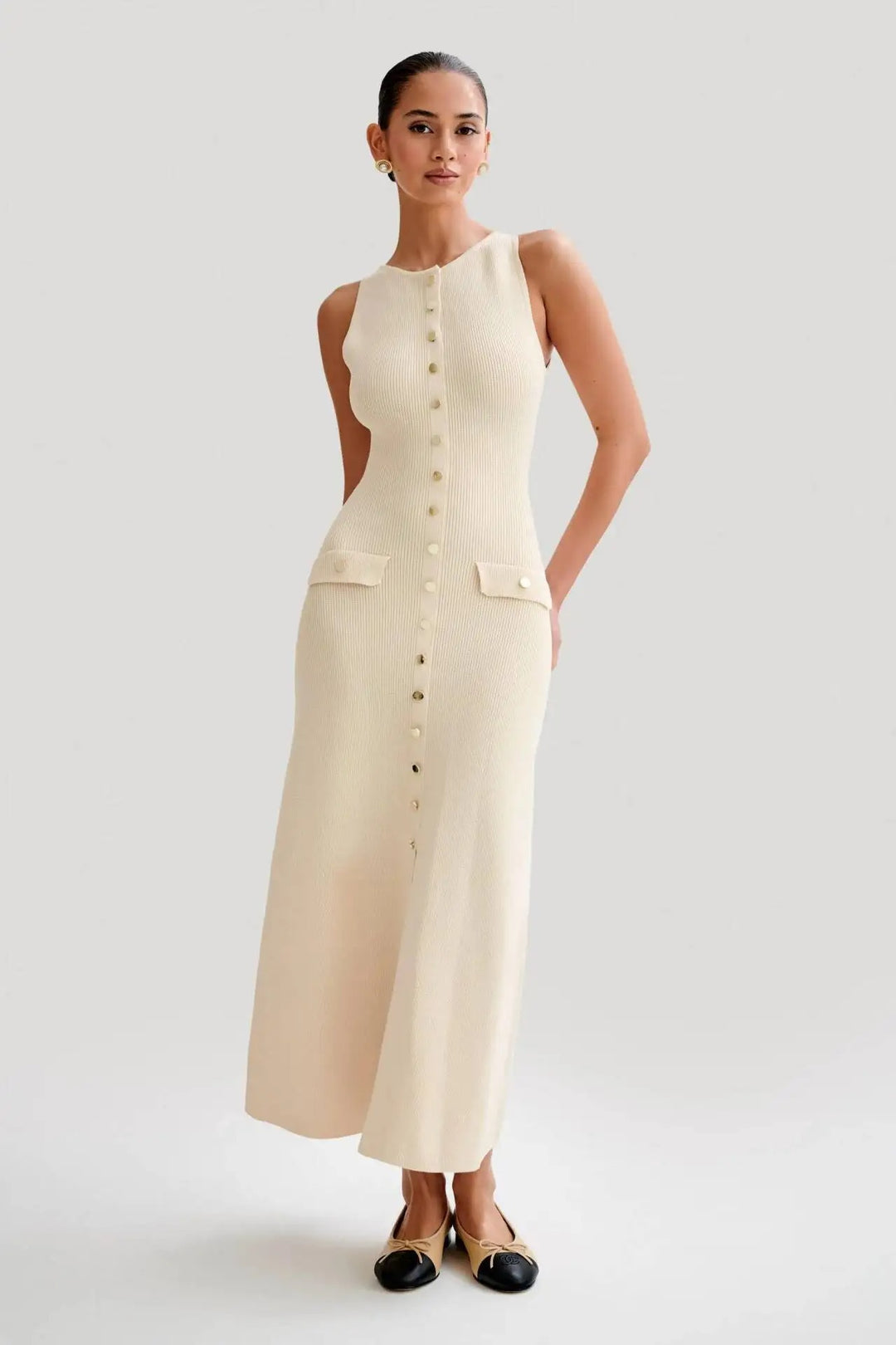 Robe moulante boutonnée en tricot pour femme