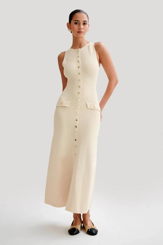 Robe moulante boutonnée en tricot pour femme