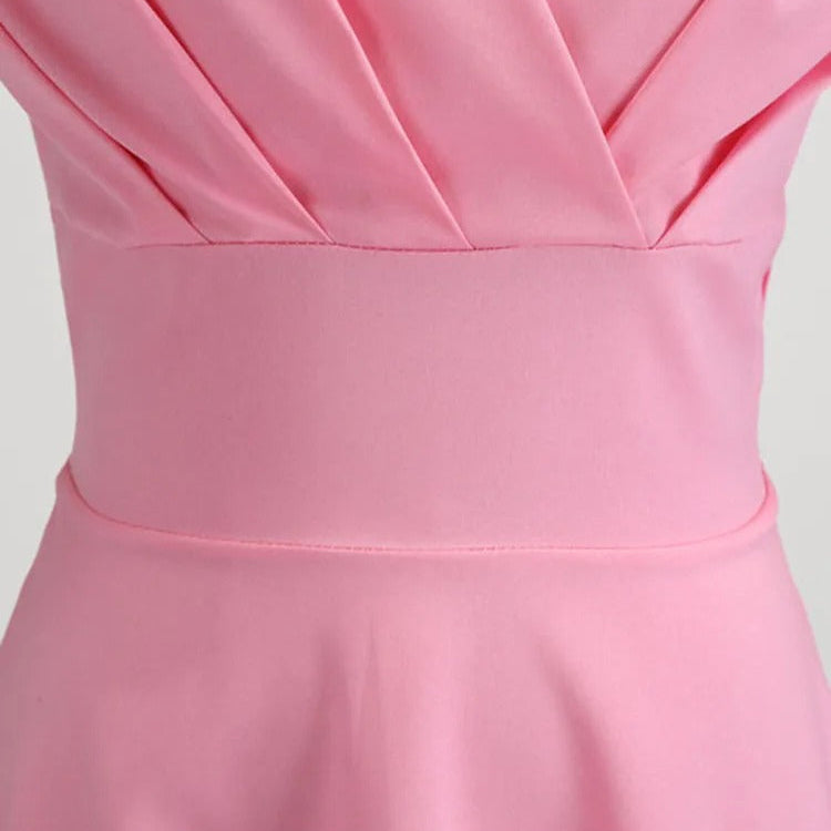 Robe midi vintage à col en V pour femmes