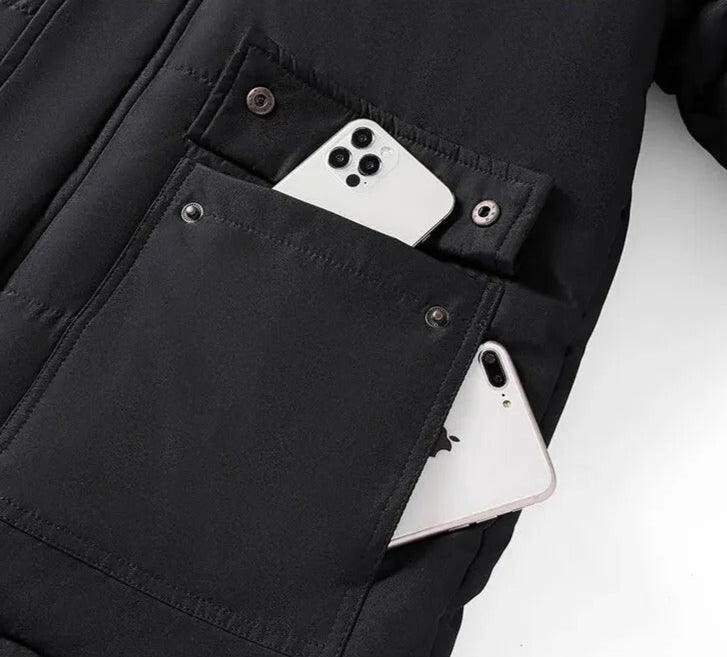 Manteau à col de fourrure doublé de polaire pour hommes