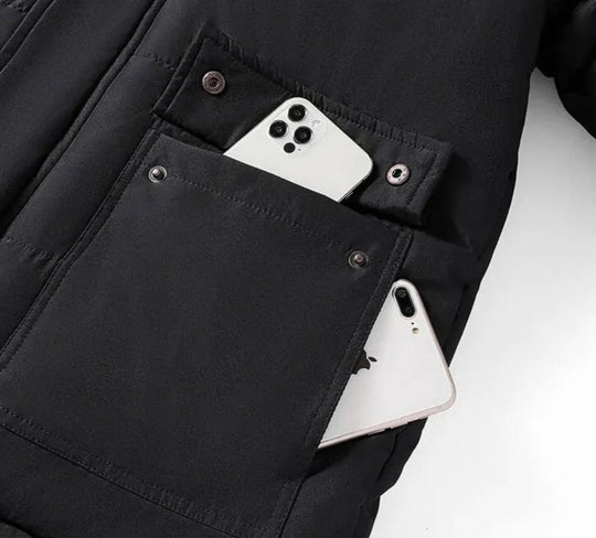 Manteau à col de fourrure doublé de polaire pour hommes