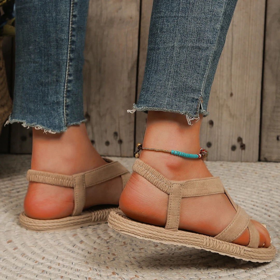 Sandales plates confortables de couleur unie pour femmes