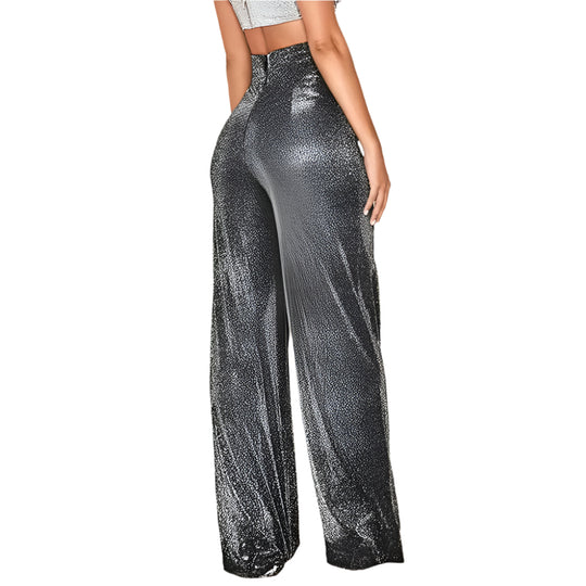 Pantalon taille haute à jambes larges pour femmes