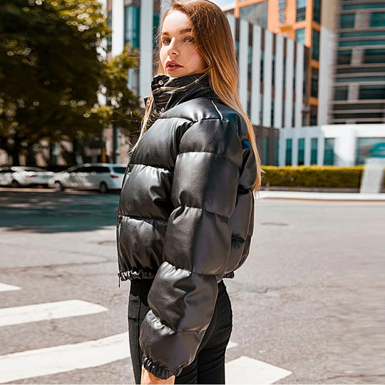 Manteau en cuir rembourré de coton pour femme
