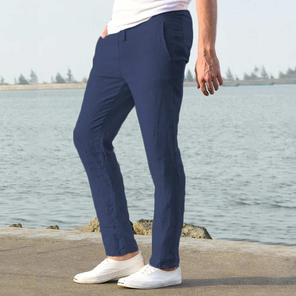 Pantalon décontracté en coton et lin pour homme