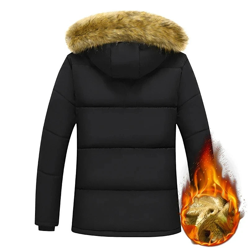 Veste chaude à capuche et col en fourrure pour hommes