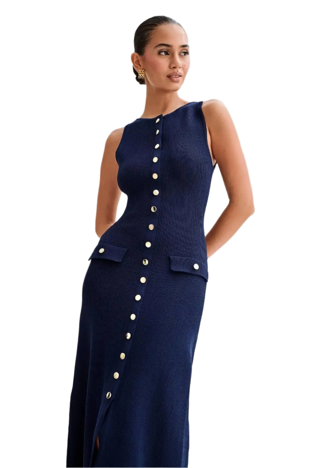 Robe moulante boutonnée en tricot pour femme