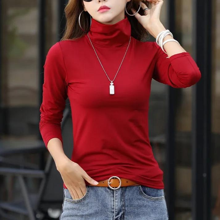T-shirt à col roulé en tricot doux pour femmes