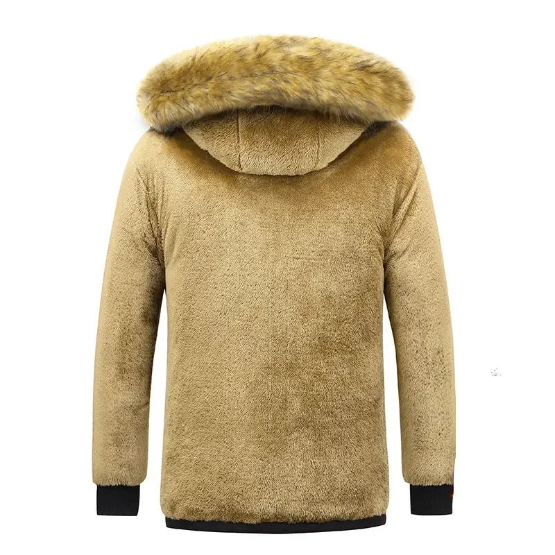 Manteau à col de fourrure doublé de polaire pour hommes