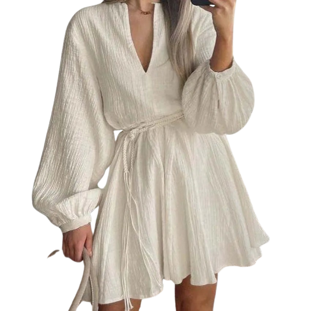 Robe à manches courtes et ballon avec ceinture nouée pour femme