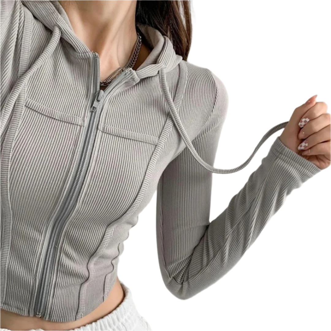 Sweat à capuche court ajusté zippé pour femmes