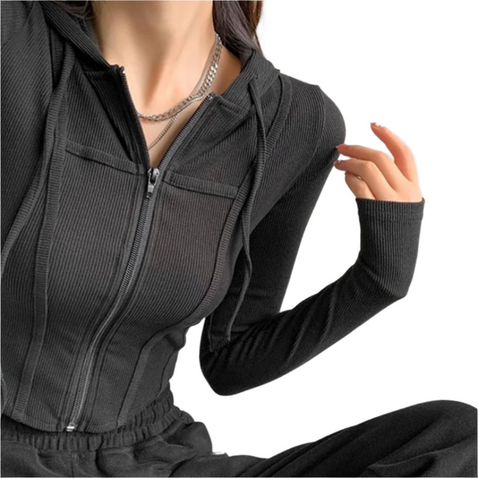 Sweat à capuche court ajusté zippé pour femmes