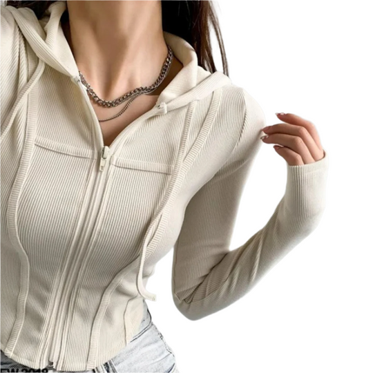 Sweat à capuche court ajusté zippé pour femmes